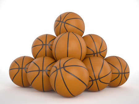 Pyramid formed by basketball balls. 3d illustration.の写真素材