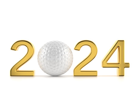 New year number with golf ball on a white background. 3d illustration.の写真素材