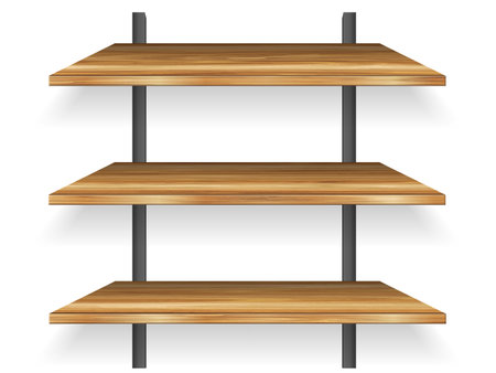 Wooden shelves on a white background. Vector illustration.のイラスト素材