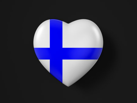Finland heart flag on a black background. 3d illustration.の写真素材