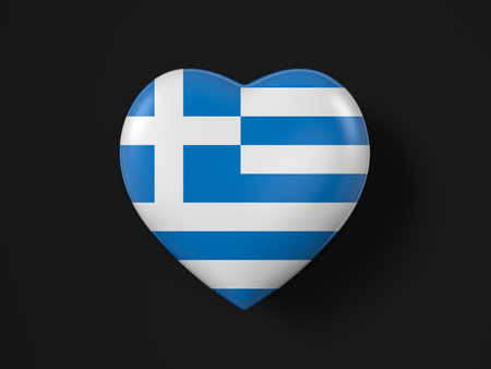 Greece heart flag on a black background. 3d illustration.の写真素材