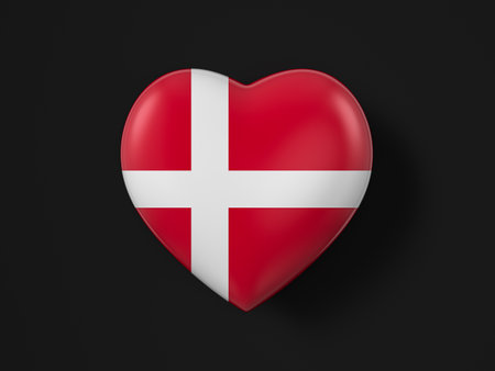 Denmark heart flag on a black background. 3d illustration.の写真素材