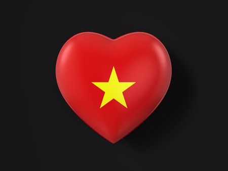 Vietnam heart flag on a black background. 3d illustration.の写真素材