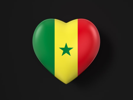 Senegal heart flag on a black background. 3d illustration.の写真素材