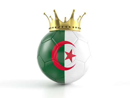 Algeria flag soccer ball with crown on a white background. 3d illustration.の写真素材