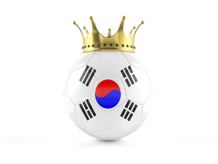 South Korea flag soccer ball with crown on a white background. 3d illustration.の写真素材