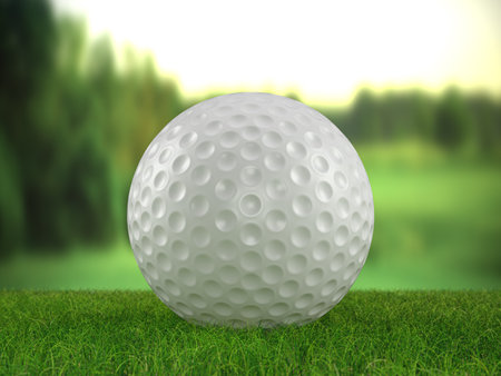 Golf ball on a golf course. 3d illustration.の写真素材