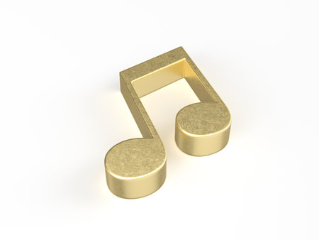 Gold music note symbol on a white background. 3d illustration.の写真素材
