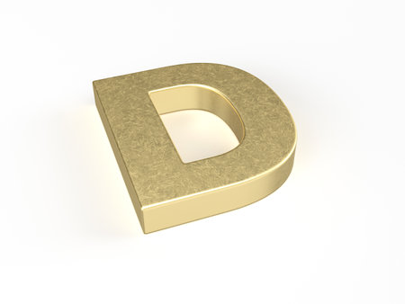 Gold letter D on a white background. 3d illustration.の写真素材
