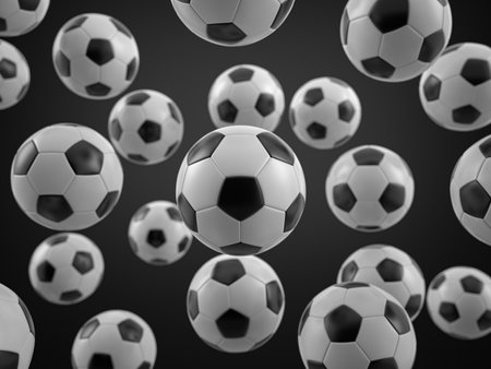 Background formed by soccer balls. 3d illustration.の写真素材