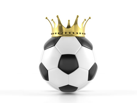 Soccer ball with crown on a white background. 3d illustration.の写真素材