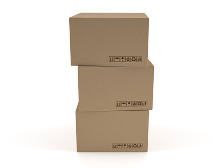 Cardboard boxes on a white background. 3d illustration.の写真素材