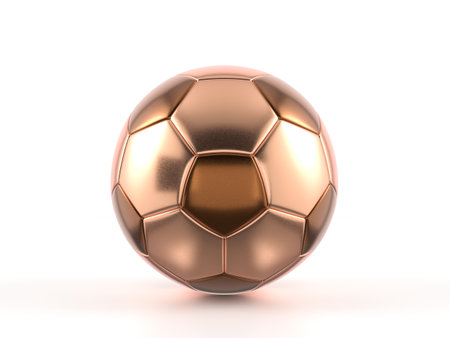 Bronze soccer ball on a white background. 3d illustration.の写真素材