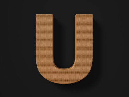 Perforated leather letter U on black background. 3d illustration.の写真素材