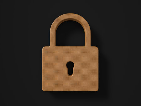 Perforated leather padlock symbol on black background. 3d illustration.の写真素材