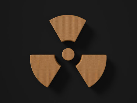 Perforated leather radiation symbol on black background. 3d illustration.の写真素材