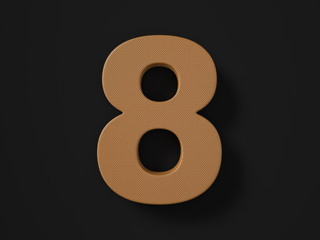 Perforated leather number eight on black background. 3d illustration.の写真素材