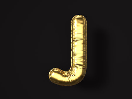 Gold balloon letter J on a black background. 3d illustration.の写真素材