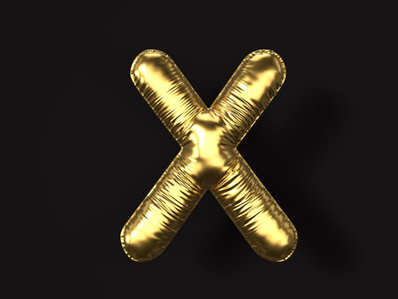 Gold balloon letter X on a black background. 3d illustration.の写真素材