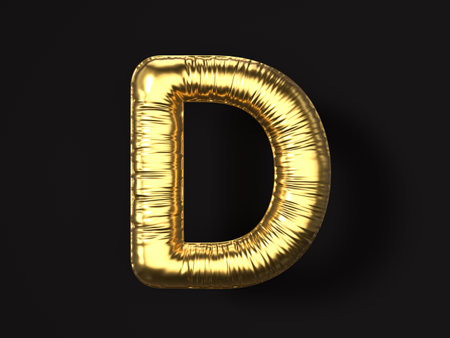 Gold balloon letter D on a black background. 3d illustration.の写真素材
