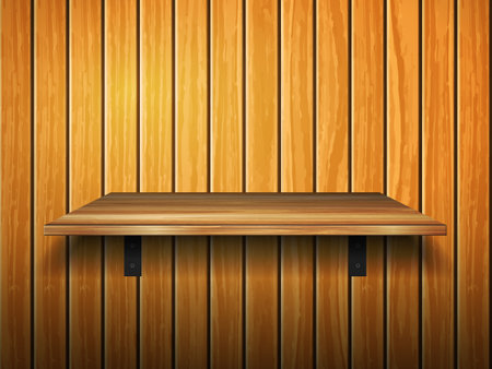 Wooden shelf on a wooden background. Vector illustration.のイラスト素材