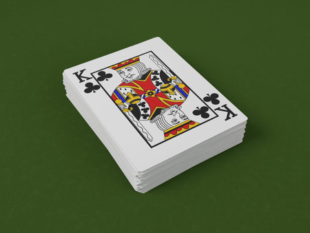 Playing cards deck on a table background. 3d illustration.