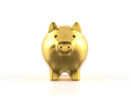 Gold piggy bank on a white background. 3d illustration.の写真素材