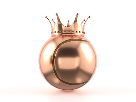 Bronze tennis ball with crown on a white background. 3d illustration.の写真素材