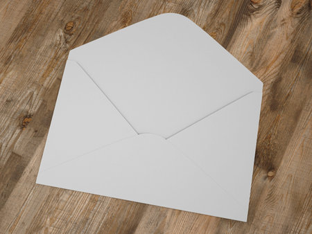 Envelope on a wooden background. 3d illustration.