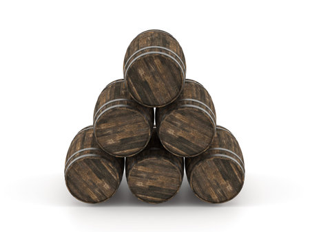 Wooden barrels on a white background. 3d illustration.