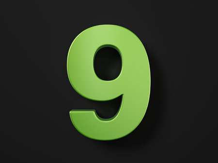 Number nine on a black background. 3d illustration.の写真素材