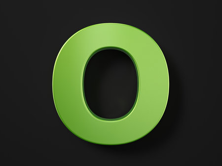 Green letter O on a black background. 3d illustration.の写真素材