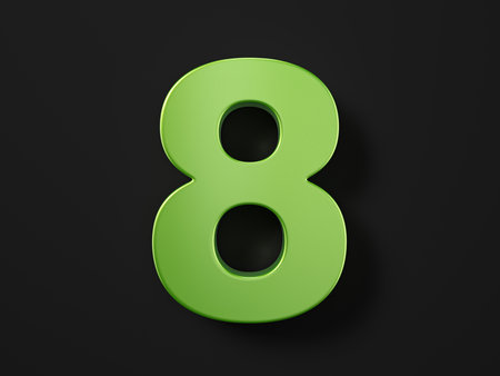Number eight on a black background. 3d illustration.の写真素材