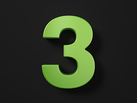 Number three on a black background. 3d illustration.の写真素材