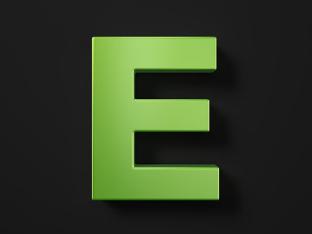 Letter E on a black background. 3d illustration.の写真素材