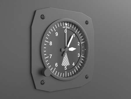 Flight instrument altimeter on a black background. 3d illustration.