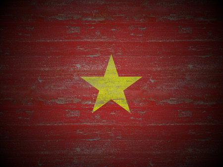 Old wooden Vietnam flag background. 3d illustration.の写真素材