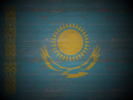 Old wooden Kazakhstan flag background. 3d illustration.の写真素材