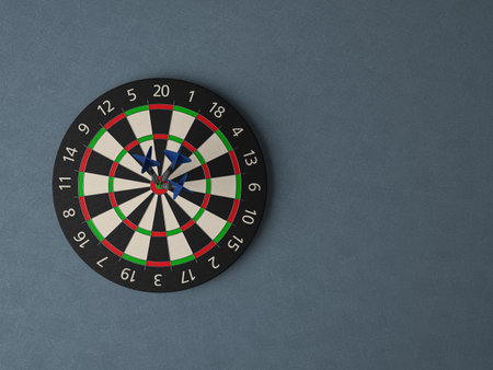 Dartboard and darts on a stucco wall. 3d illustration.の写真素材