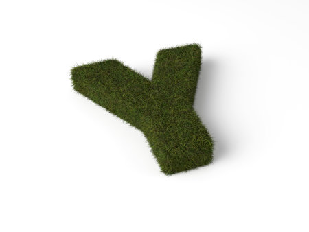 Grass letter Y on a white background. 3d illustration.の写真素材