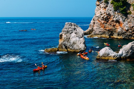 Kayaking among the rocks, Dubrovnik Croatiaの写真素材
