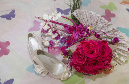 shoes and accessories are a bride before her weddingの写真素材