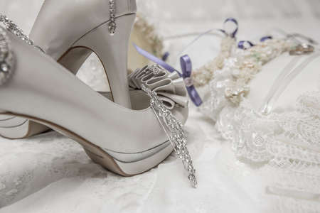 shoes and accessories are a bride before her weddingの写真素材