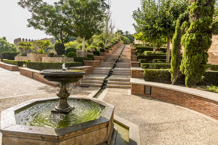 Are the gardens and fountains of La Alcazaba monument located in Almeria (Spain). A fortress built by the Arabs to protect Christiansのeditorial素材