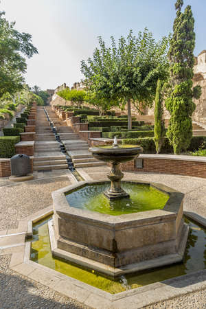 Are the gardens and fountains of La Alcazaba monument located in Almeria (Spain). A fortress built by the Arabs to protect Christiansのeditorial素材