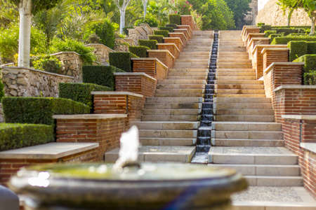 Are the gardens and fountains of La Alcazaba monument located in Almeria (Spain). A fortress built by the Arabs to protect Christiansのeditorial素材