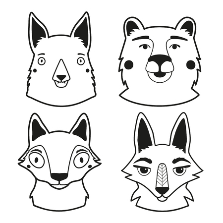 Vector set with bear, wolf, fox and wild car headのイラスト素材
