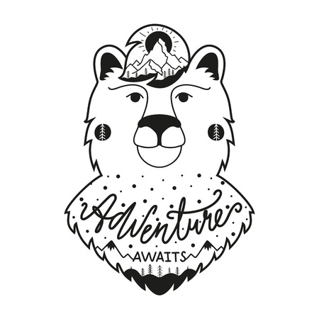 Black and white print design with lettering quote - Adventure Awaitsのイラスト素材