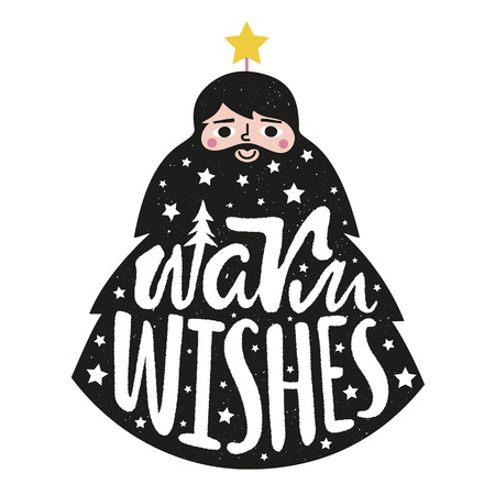 Pine tree form of beard and yellow star on the top. Typography poster with textのイラスト素材