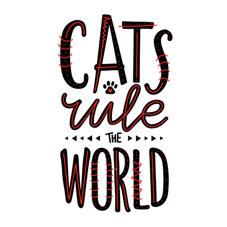 Red doodle style elements on letters, grunge dots and little black paw with heartのイラスト素材